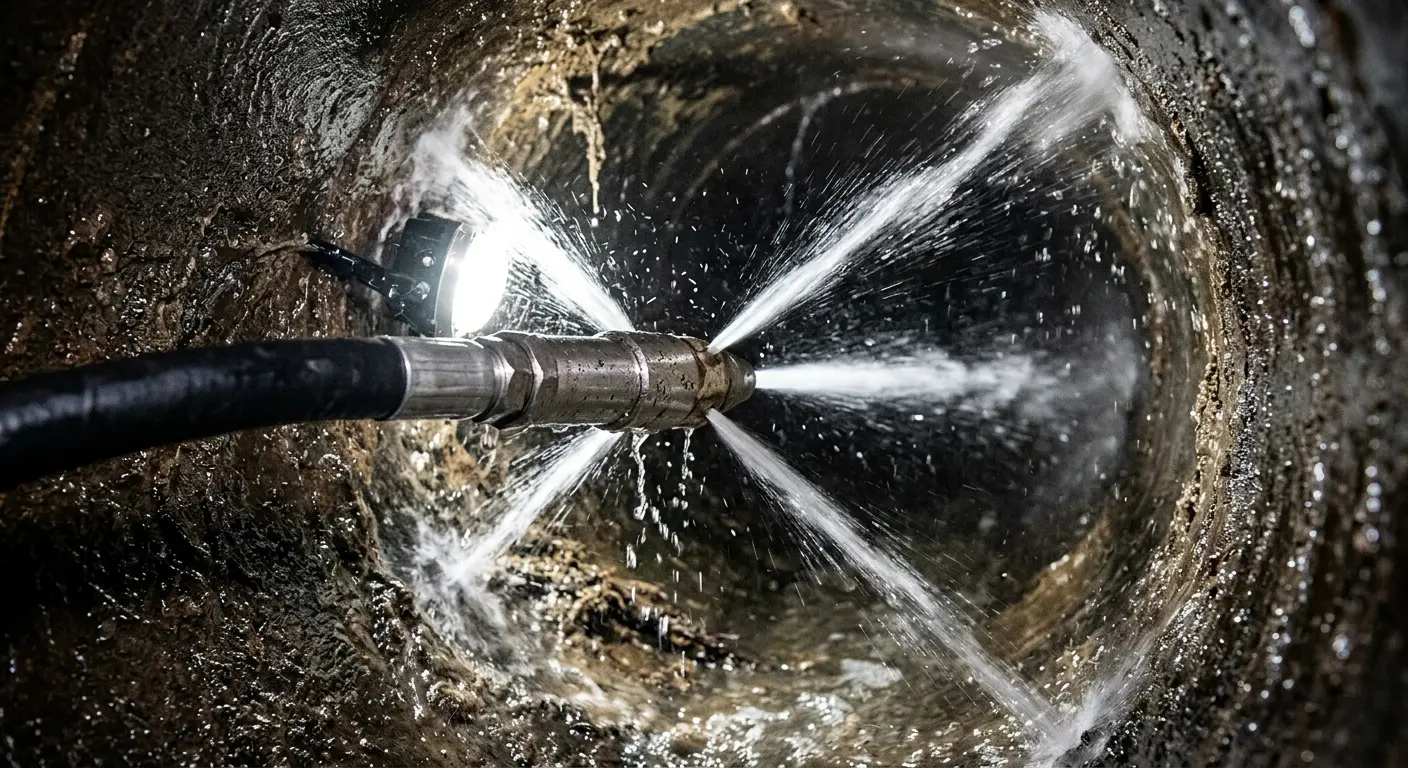 High-pressure hydro jetting nozzle cleaning sewer pipe for Emergency Drain Service in Sierra Vista Southeast